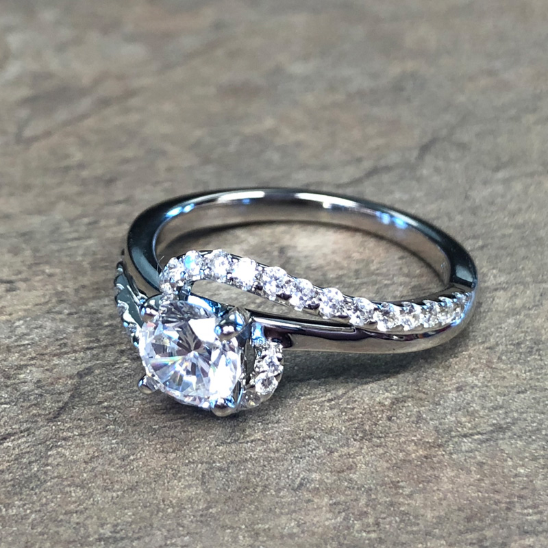 14K White Gold Bypass Diamond Accent Engagement Ring